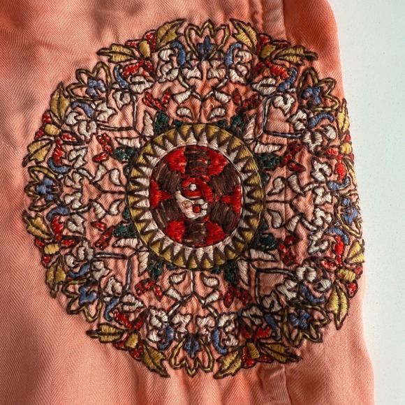 Da-Nang VTG Y2K 100% Silk Embroidered Tie Dye Camo Peach Utility Shorts L - Picture 6 of 12